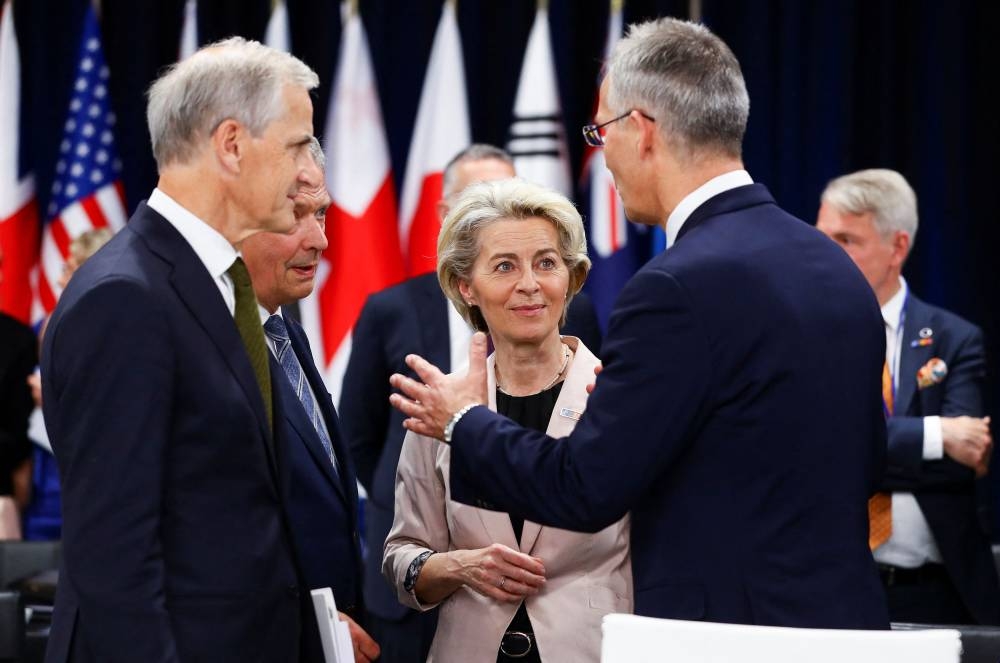 European Commission President Ursula von der Leyen, Nato Secretary General Jens Stoltenberg, Norway's Prime Minister Jonas Gahr Store and Finland's President Sauli Niinisto attend a Nato summit in Madrid, Spain June 29, 2022. ― Reuters pic