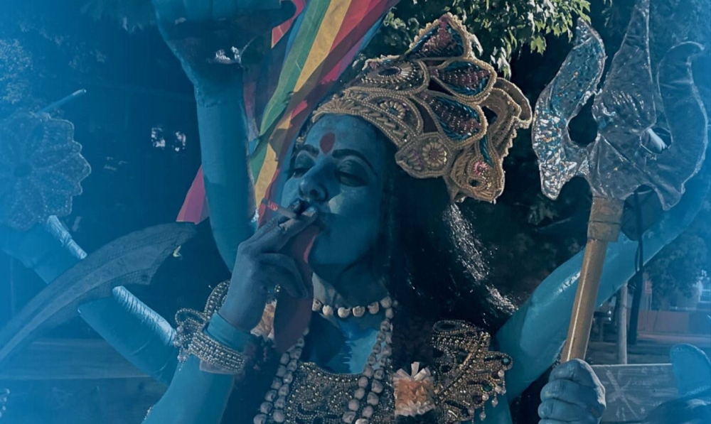 A film poster depicting the Hindu goddess, Kali, smoking and holding a Pride flag has sparked backlash online. — Twitter screencap