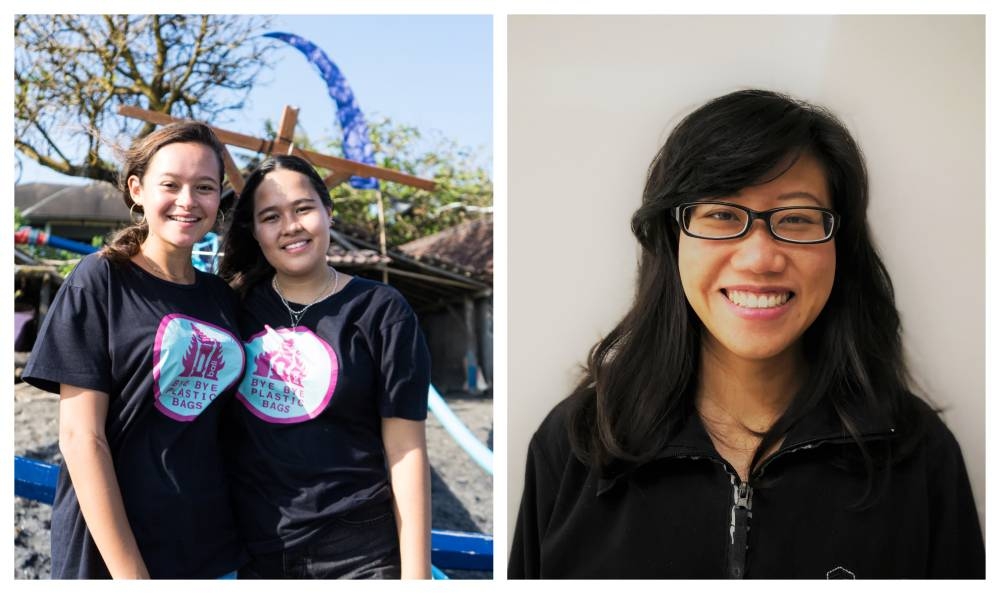 Melati and sister (left pic) during one of their beach clean-ups, while Chng (right) hopes that more can be done to protect the songbirds. —  Pictures via Erik Ginanjar Nugraha, Serene Chng.