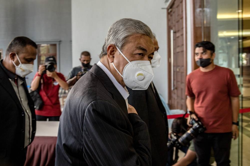 Datuk Seri Zahid Hamidi is pictured at the Kuala Lumpur Court Complex July 7, 2022. — Picture by Firdaus Latif