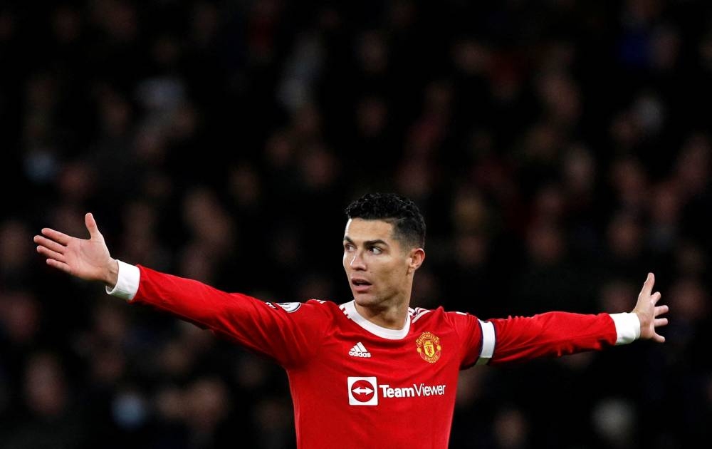 Manchester United's Cristiano Ronaldo reacts during the game against Wolverhampton Wanderers at Old Trafford, Manchester January 3, 2022. — Reuters pic