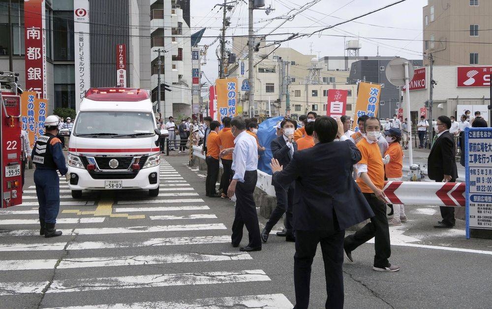 General view shows the site after former Japanese prime minister Shinzo Abe was apparently shot during an election campaign for the July 10, 2022 Upper House election, in Nara, western Japan July 8, 2022, in this photo taken by Kyodo. —Kyodo via Reuters