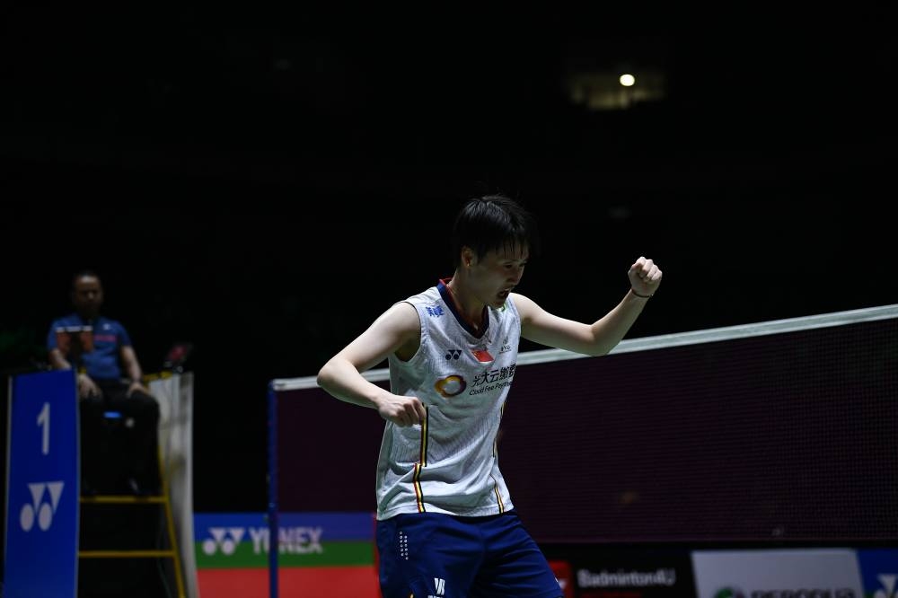 Chinese women's singles badminton player Chen Yu Fei shouted for joy after beating Taiwan's Tai Tzu Ying in the 'Perodua Malaysia Masters 2022' badminton semi -final match at Axiata Arena Bukit Jalil, July 9, 2022. Chen Yu Fei defeated Tai Tzu Ying 21-13 and 23-21. — Bernama pic