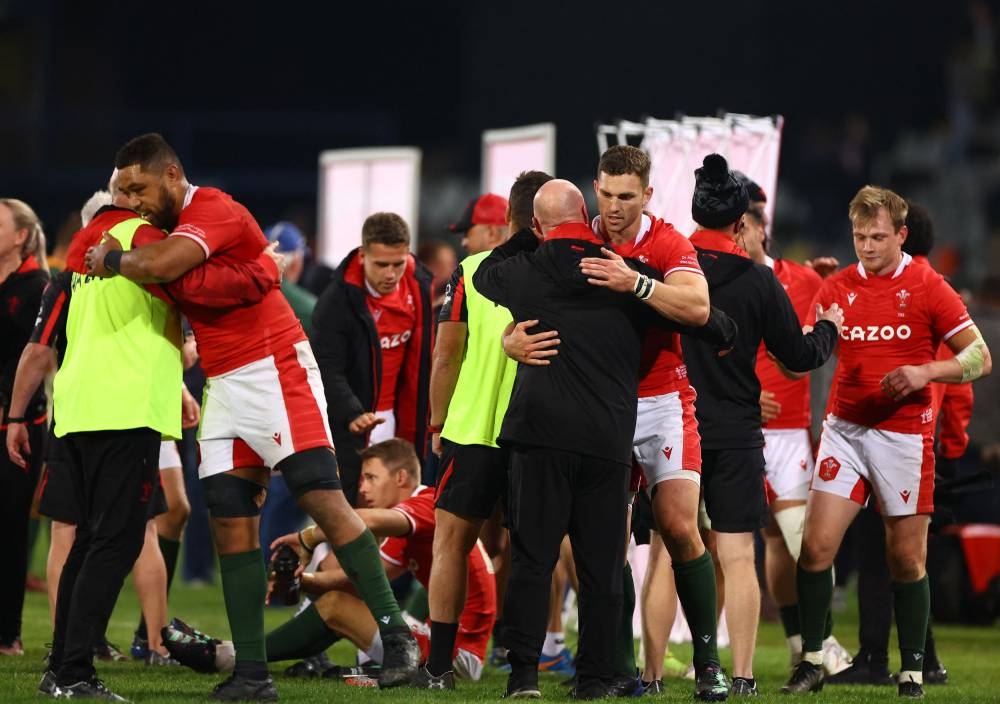 Wales' George North celebrates after the match, Bloemfontein July 9, 2022. — Reuters pic