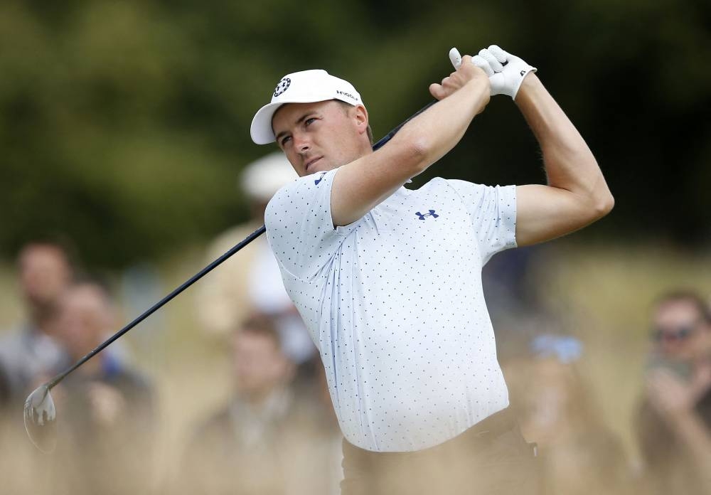 Jordan Spieth of the US in action on the second hole during the third round in Scotland July 9, 2022. — Action Images via Reuters/Craig Brough