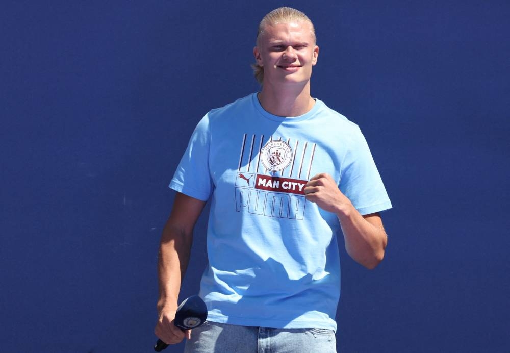 Manchester City's Erling Braut Haaland during his unveiling at the Etihad Stadium press room, Manchester July 10, 2022. — Reuters pic