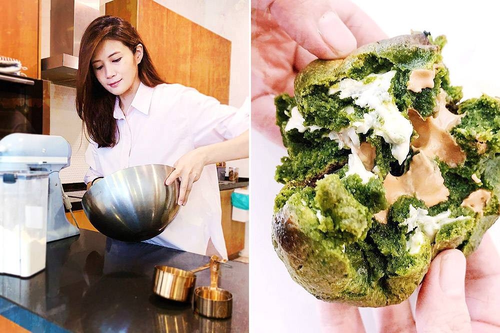 Yasmin is seen here making a fresh batch of matcha soft baked cookies.