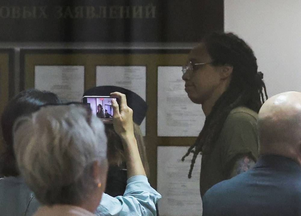 US basketball player Brittney Griner, who was detained in March at Moscow's Sheremetyevo airport and later charged with illegal possession of cannabis, is escorted before a court hearing in Khimki outside Moscow July 14, 2022. — Reuters pic 