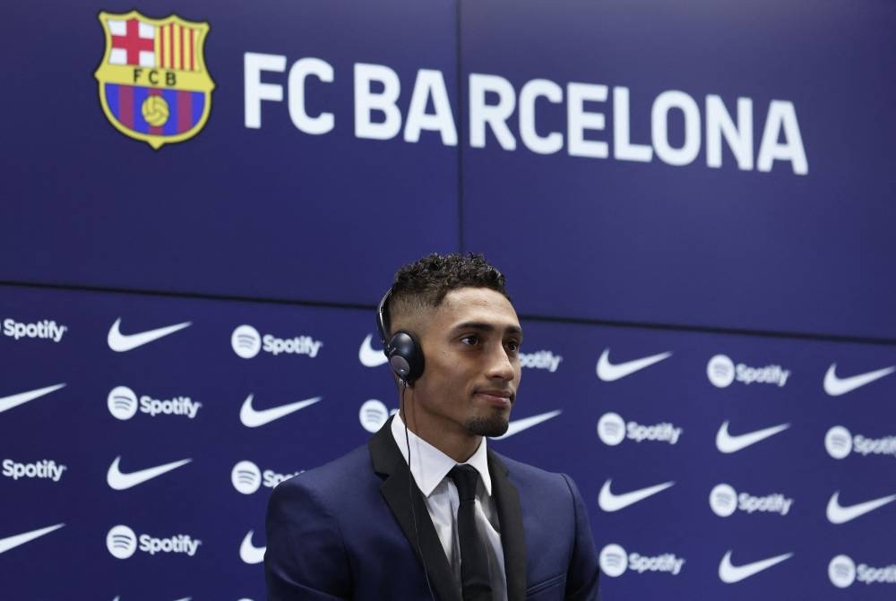 FC Barcelona new player Raphinha during the unveiling at Ciutat Esportiva Joan Gamper, Barcelona, Spain, July 15, 2022. — Reuters pic 