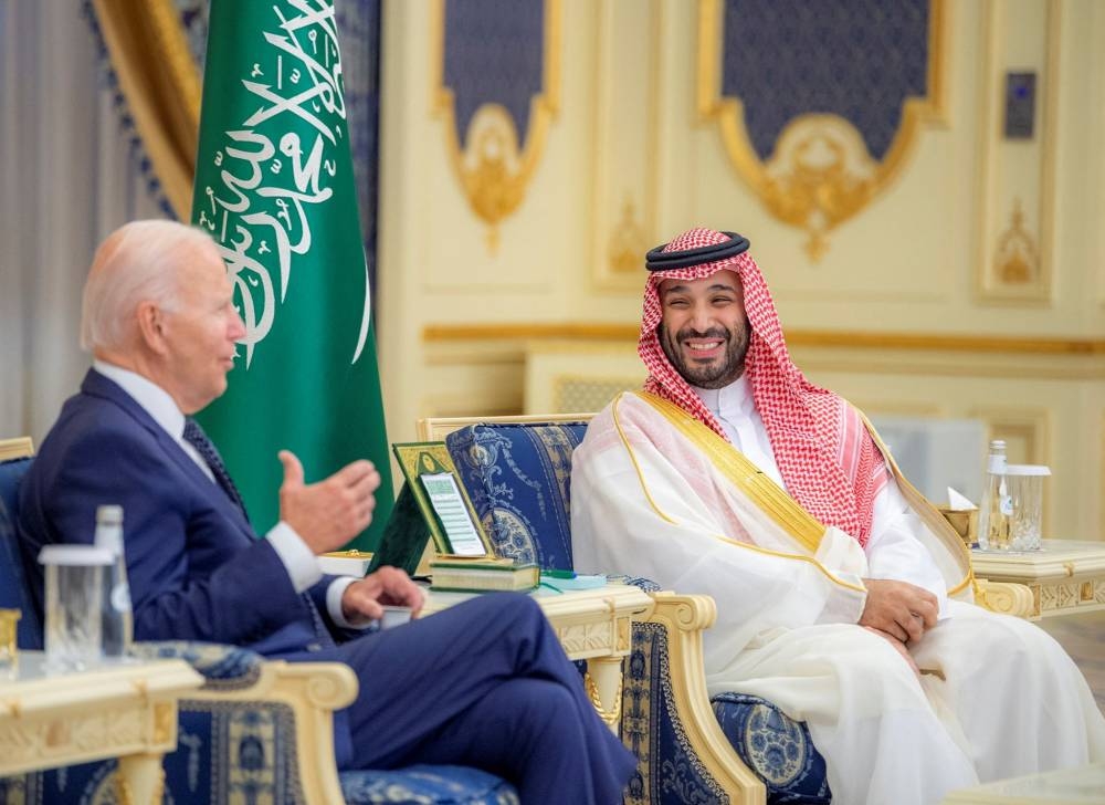 Saudi King Salman bin Abdulaziz and US President Joe Biden meet at Al Salman Palace upon his arrival in Jeddah, Saudi Arabia, July 15, 2022. — Reuters pic