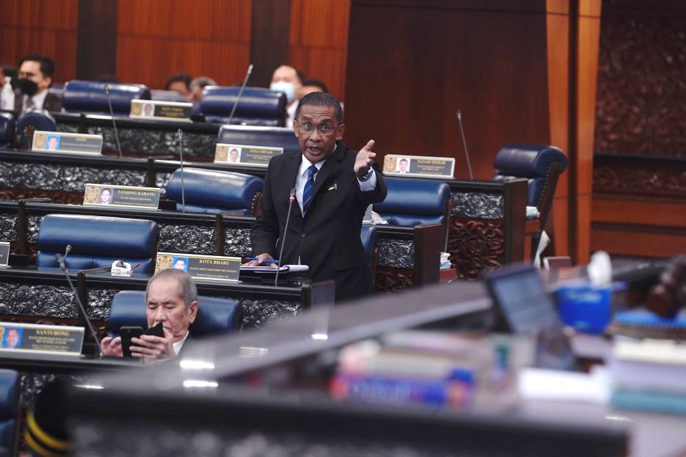 Energy and Natural Resources Minister Datuk Seri Takiyuddin Hassan speaks at the Dewan Rakyat in Kuala Lumpur July 18, 2022. — Bernama pic