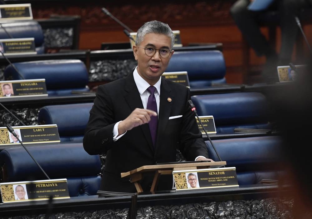 Finance Minister Datuk Seri Tengku Zafrul Abdul Aziz during the Ministerial Question Time session at the Second Meeting of the Fifth Term of the 14th Parliament for the Dewan Rakyat at Parliament Building, July 19, 2022. — Bernama pic 