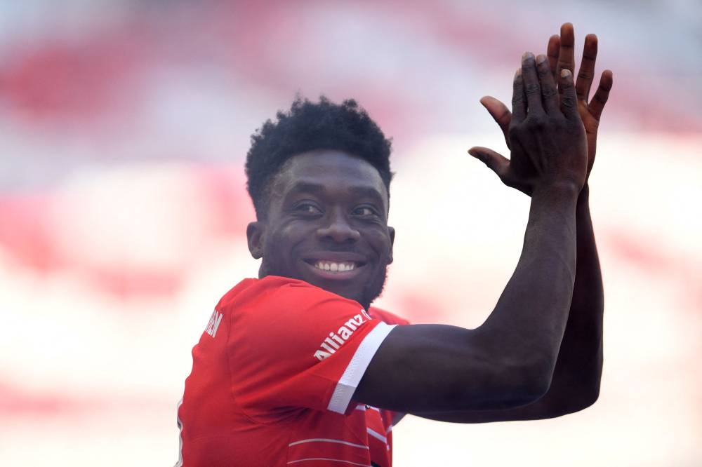 Bayern Munich's Alphonso Davies during Bayern Munich's official team presentation at the Allianz Arena, Munich July 16, 2022. — Reuters pic