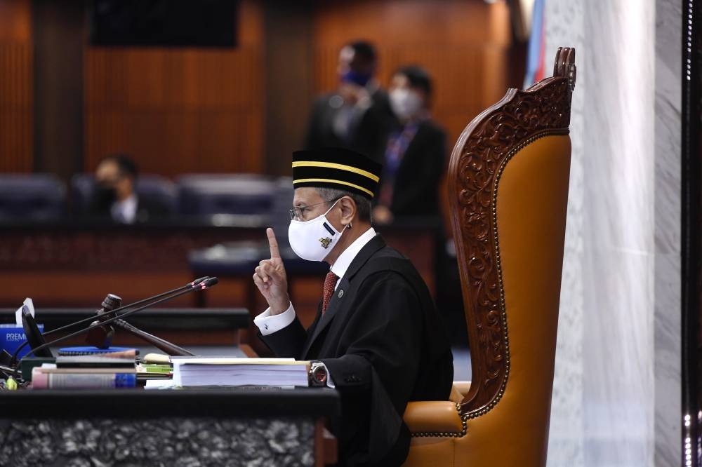 Dewan Rakyat Speaker Tan Sri Azhar Azizan Harun speaks during a Dewan Rakyat sitting in Parliament, Kuala Lumpur July 18, 2022. — Bernama pic