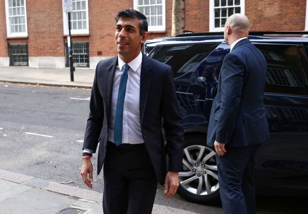 Conservative leadership candidate Rishi Sunak arrives at an office building in London, Britain July 20, 2022. ― Reuters pic