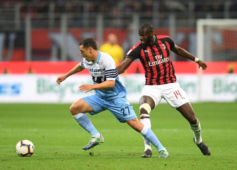 AC Milan's Tiemoue Bakayoko (right) in action with Lazio's Romulo April 13, 2019. — Reuters pic