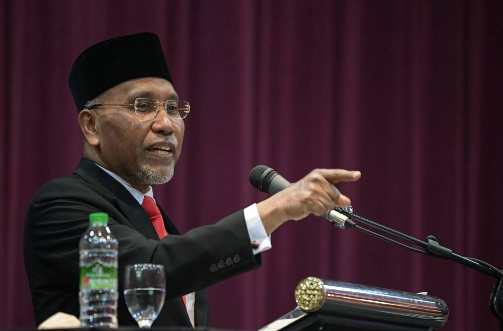 Minister in the Prime Minister’s Department (Religious Affairs) Datuk Idris Ahmad speaks at the Shariah Crime Prevention Campaign 2022 in Kuala Lumpur, July 18, 2022. — Bernama pic