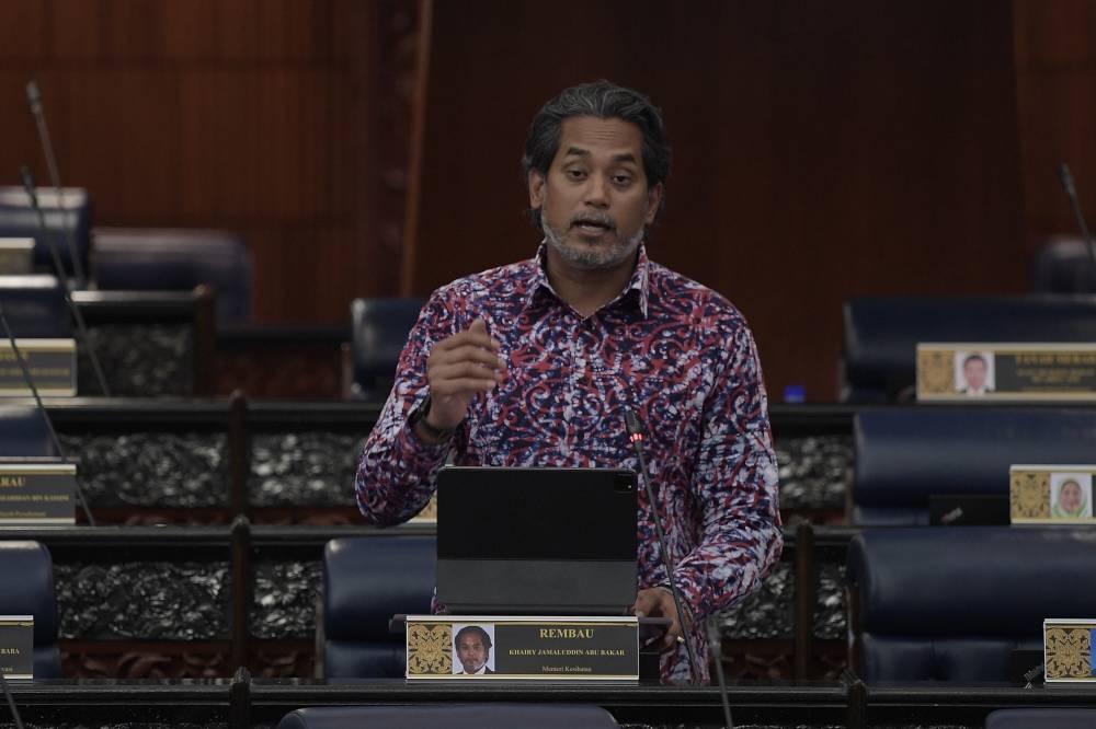 Health Minister Khairy Jamaluddin speaks during a Parliament sitting at the Dewan Rakyat in Kuala Lumpur July 21, 2022. — Bernama pic