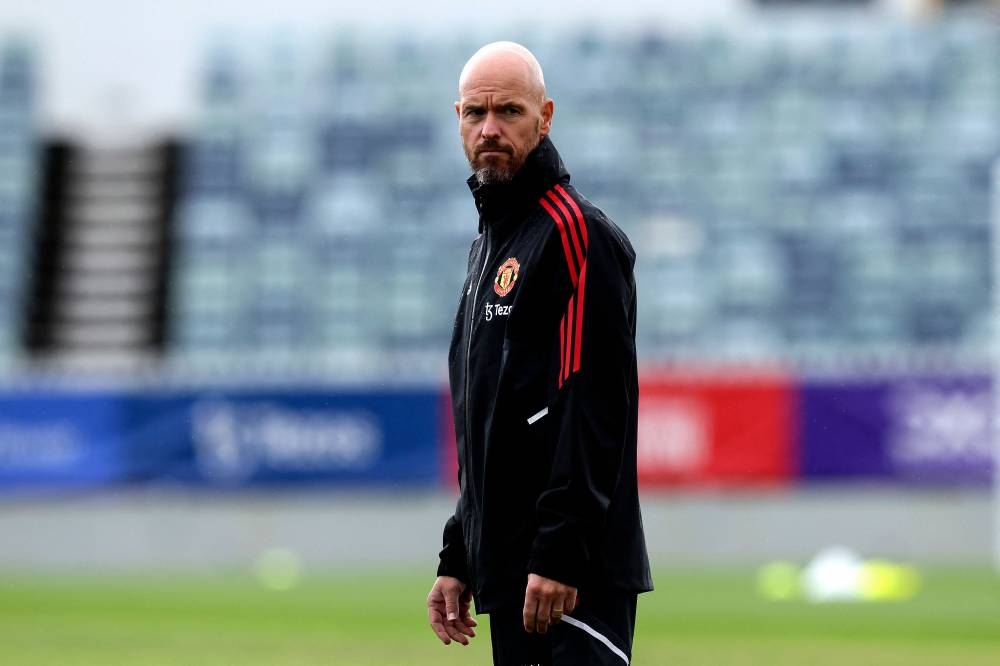 Manchester United manager Erik ten Hag looks on during a training session at the WACA stadium in Perth on July 21, 2022, ahead of the tour match between Manchester United and Aston Villa. — AFP pic