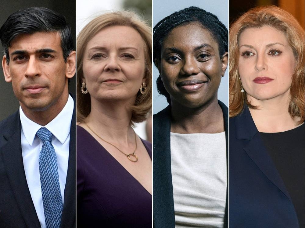 This combination of file pictures shows, Britain's Chancellor of the Exchequer Rishi Sunak; Britain's Foreign Minister Liz Truss, Conservative MP for Saffron Walden, Kemi Badenoch, and Britain's Secretary of State for Defence Penny Mordaunt. — AFP pix/ Chris McAndrew /UK Parliament
