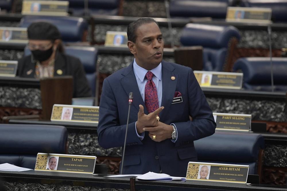 Human Resources Minister Datuk Seri M. Saravanan addresses members of Parliament in Kuala Lumpur July 21, 2022. — Bernama pic