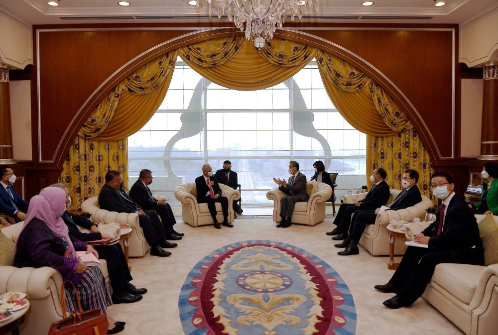 Prime Minister Datuk Seri Ismail Sabri Yaakob receives a courtesy call from China’s Foreign Minister Wang Yi at Perdana Putra, July 12, 2022. — Bernama pic 