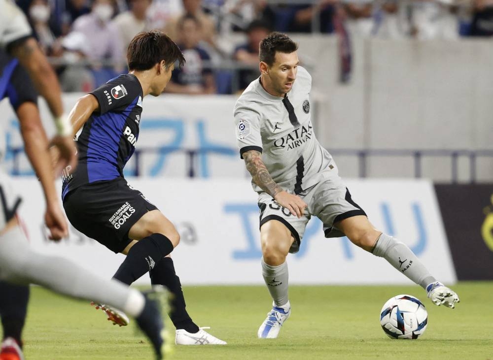 Paris St Germain’s Lionel Messi in action during a match against Gamba Osaka at Suita Stadium, Osaka, Japan, July 25, 2022. — Kyodo pic via Reuters 