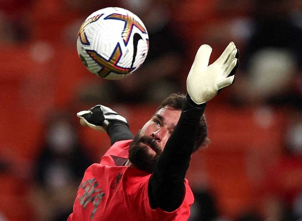 Liverpool’s Alisson during training at the Rajamangala National Stadium, Bangkok, Thailand, July 11, 2022. — Reuters pic 