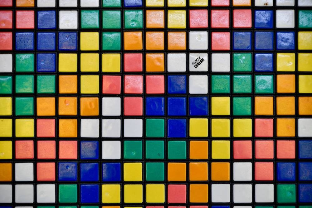 Wall pattern made by Hungary's iconic Rubik's cubes in Erno Rubik's home, inventor of Rubik's cube, in Budapest, Hungary, July 27, 2022. — Reuters pic