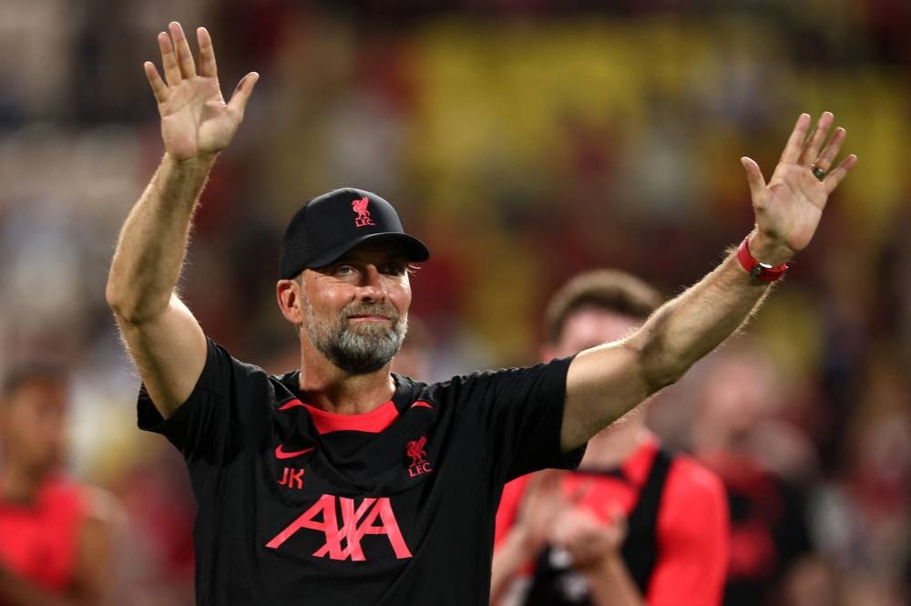 Liverpool manager Jurgen Klopp during training at the Rajamangala National Stadium, Bangkok July 11, 2022. — Reuters pic   