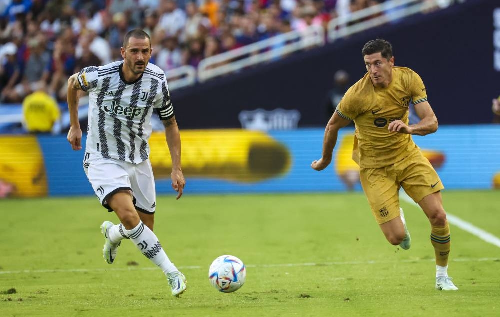 FC Barcelona forward Robert Lewandowski controls the ball as Juventus defender Leonardo Bonucci defends during the first half at the Cotton Bowl in Dallas, July 26, 2022. — Kevin Jairaj-USA TODAY Sports pic via Reuters 