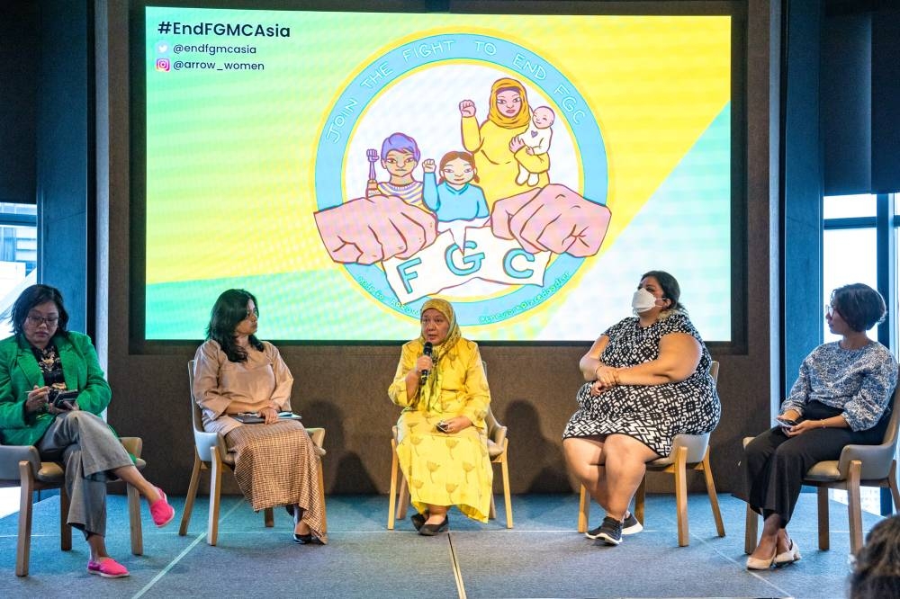 Panelists during the launch of Paving the Way to End Female Genital Mutilation and Cutting in Malaysia at Element, Kuala Lumpur, July 29, 2022. — Picture by Firdaus Latif