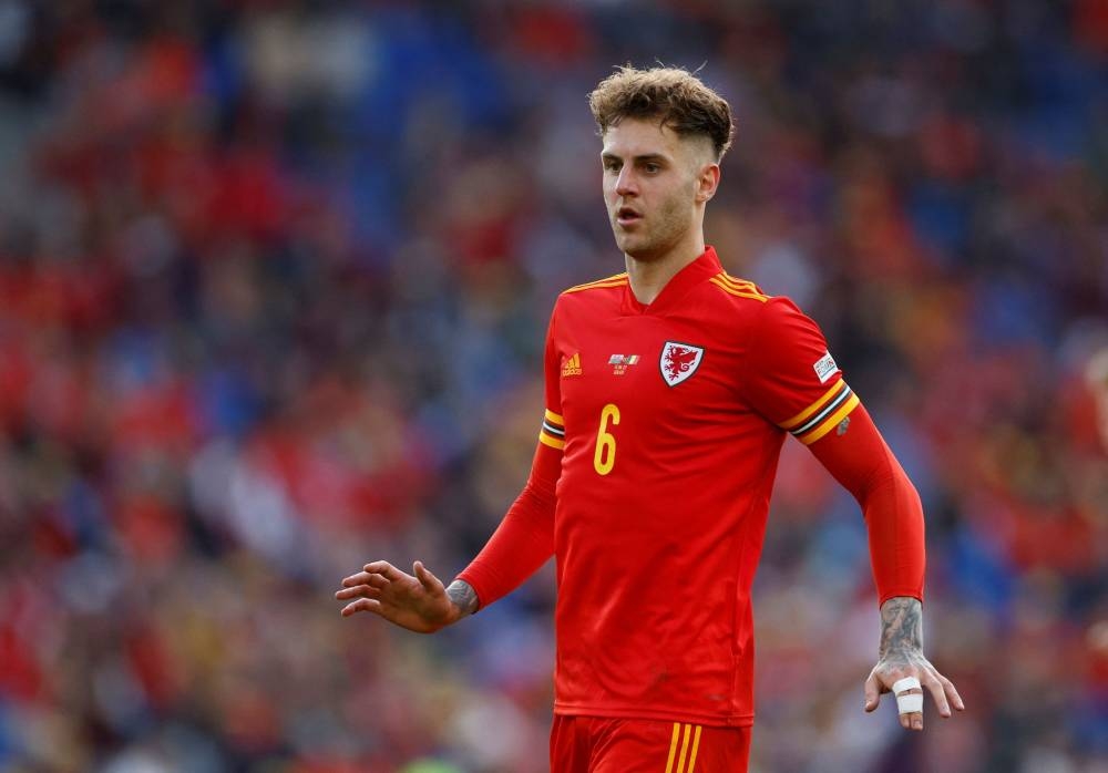Wales' Joe Rodon in action against Belgium during the Uefa Nations League at the Cardiff City Stadium, Cardiff June 11, 2022. — Reuters pic