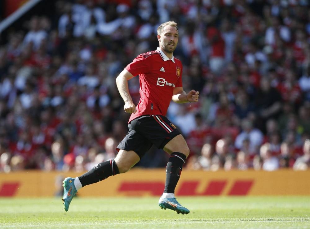 Manchester United's Christian Eriksen in action against Rayo Vallecano at Old Trafford, Manchester July 31, 2022. — Reuters pic 