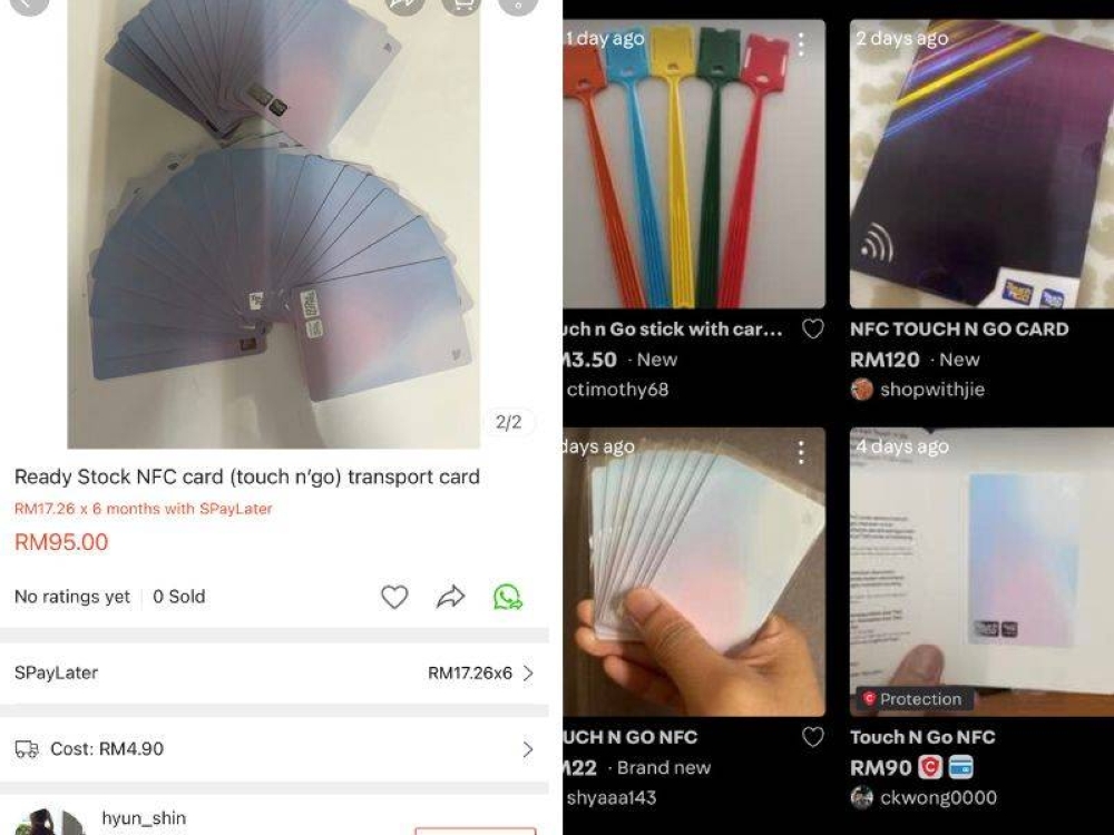 Resellers are selling NFC cards at ridiculous prices, while the company seemingly takes no action. — Carousell/Shopee screenshots