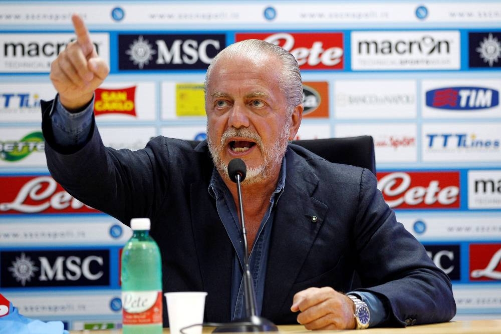 Napoli club chairman Aurelio De Laurentiis gestures during a news conference in Naples August 31, 2012. — Reuters pic