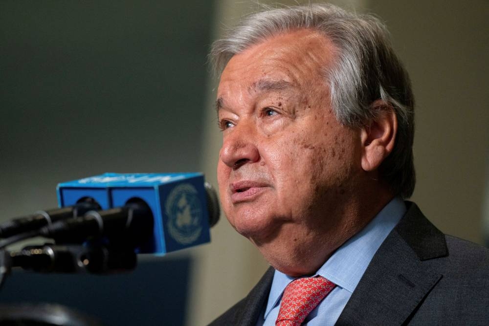 United Nations Secretary-General Antonio Guterres addresses the media prior to the Nuclear Non-Proliferation Treaty review conference in New York City August 1, 2022. — Reuters pic 