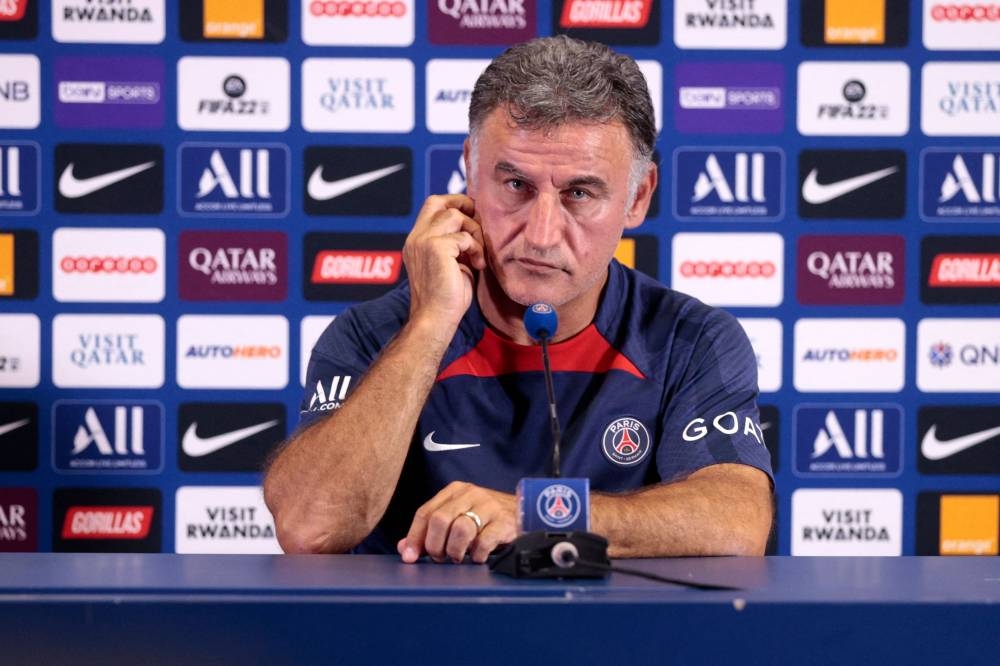 Paris Saint-Germain’s head coach Christophe Galtier looks on during a press conference at the Camp des Loges, the club’s training ground in Saint-Germain-en-Laye, on the outskirts of Paris, August 4, 2022. — AFP pic 