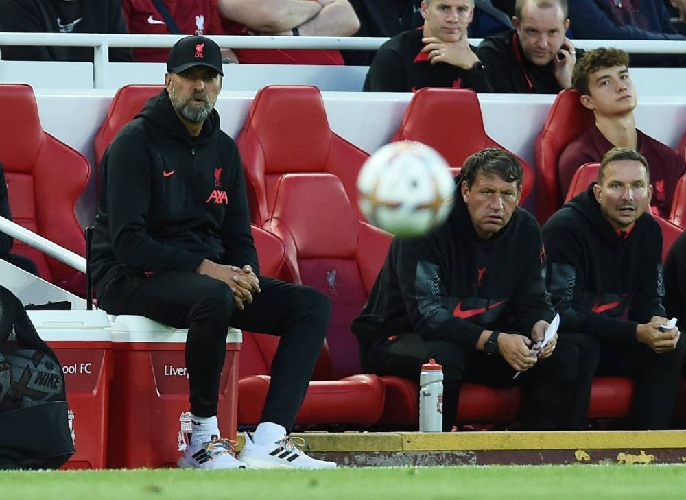 Liverpool manager Jurgen Klopp during the pre-season friendly against RC Strasbourg at Anfield, Liverpool, July 31, 2022. — Reuters pic 