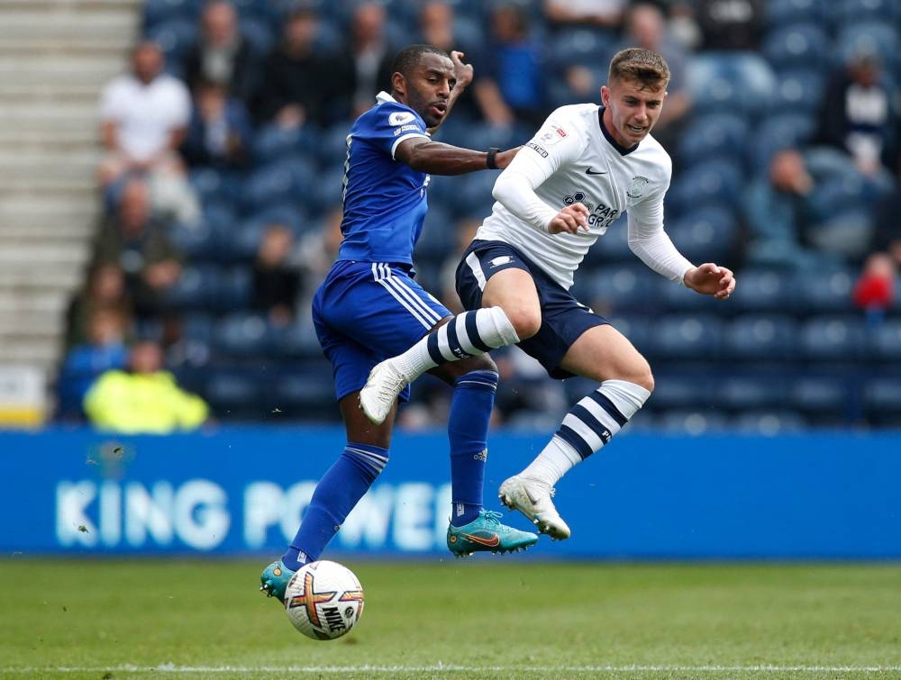 Leicester City’s Ricardo Pereira in action with Preston North End’s Ben Woodburn at Deepdale Stadium, Preston, Britain, July 23, 2022. — Action Images via Reuters pic  