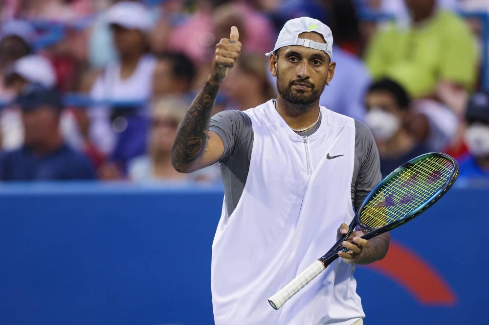 Nick Kyrgios of Australia celebrates against Mikael Ymer of Sweden in the Men's Semifinal during Day 8 of the Citi Open at Rock Creek Tennis Center on August 7, 2022 in Washington, DC. — AFP pic