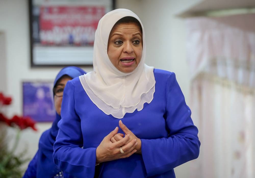File picture shows Barisan Nasional Wanita chief Tan Sri Shahrizat Abdul Jalil speaking in Johor, April 27, 2018. — Picture By Firdaus Latif