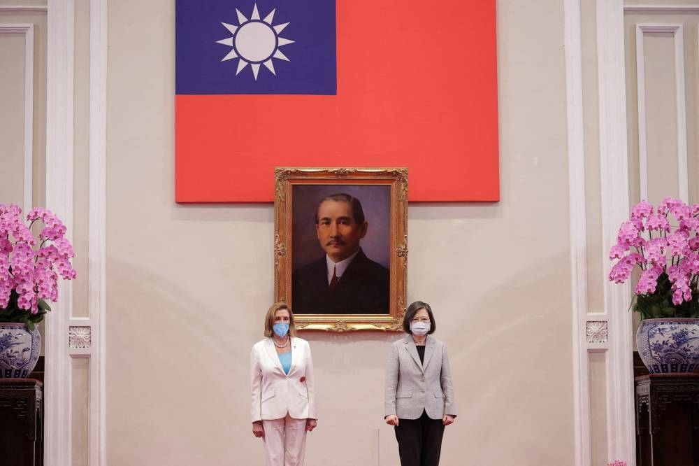 US House of Representatives Speaker Nancy Pelosi (left) attends a meeting with Taiwan President Tsai Ing-wen at the presidential office in Taipei August 3, 2022. — Handout by Taiwan Presidential Office via Reuters