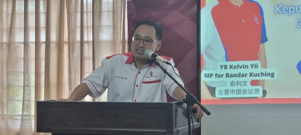 Chong delivers his speech at the event in DAP Sarawak headquarters in Kuching. — Borneo Post Online pic