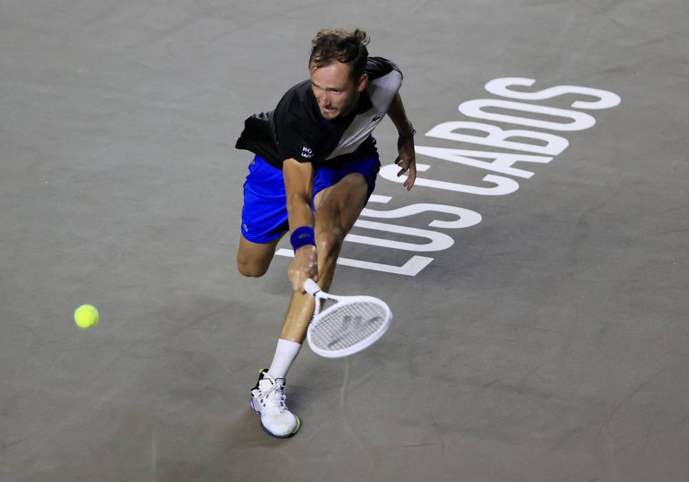 Russia's Dannil Medvedev in action during his final match against Britain´s Cameron Norrie at the Cabo Sports Complex, San Jose del Cabo in Mexico August 6, 2022. — Reuters pic