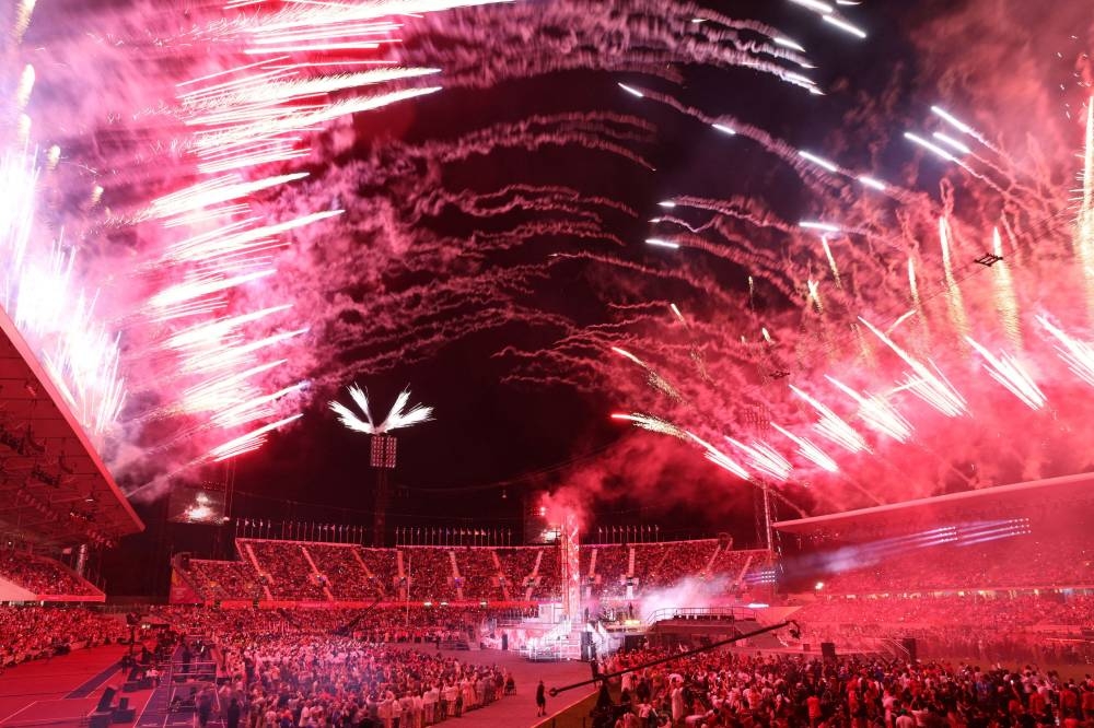General view as fireworks are seen while Ozzy Osbourne performs during the closing ceremony in Birmingham August 9, 2022.  Reuters pic