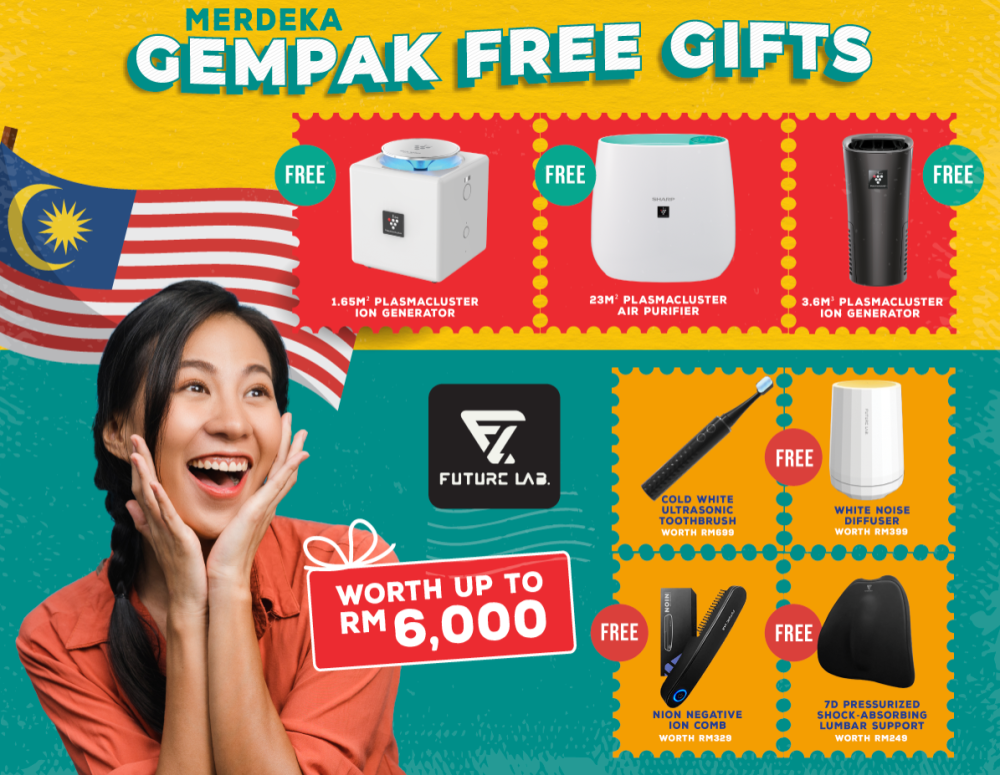 There is a wide range of gifts up for grabs when you purchase certain Sharp products during the mega sale period until September 15. — Picture courtesy of Sharp Malaysia