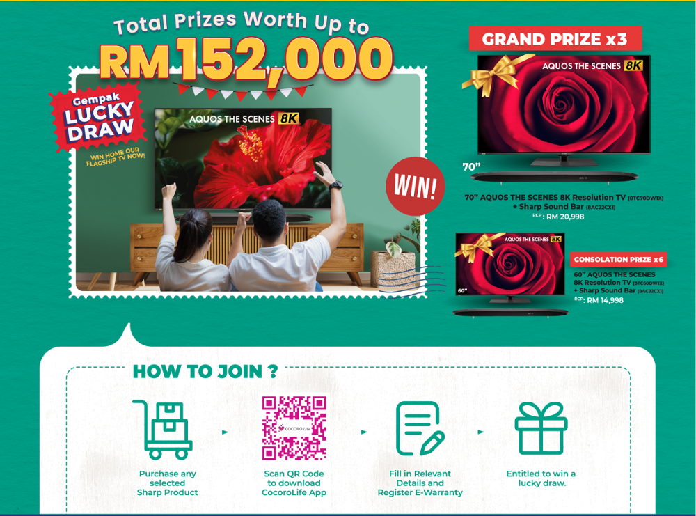 There are a total of nine Sharp Aquos televisions up for grabs during the Sharp mega sale until September 15. — Picture courtesy of Sharp Malaysia