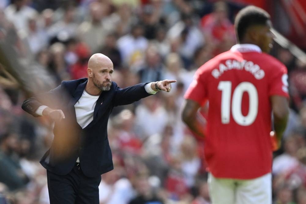 Manchester United manager Erik ten Hag gestures during a match against Brighton & Hove Albion at Old Trafford, Manchester, Britain, August 7, 2022. — Reuters pic  