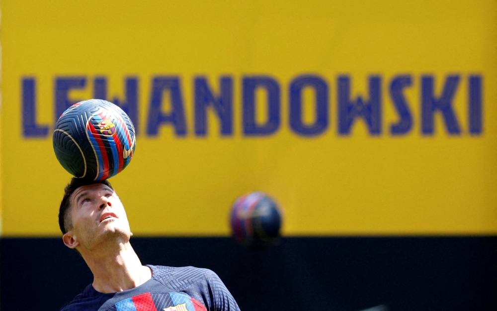 FC Barcelona's Robert Lewandowski during his presentation at Camp Nou, August 5, 2022. ― Reuters pic